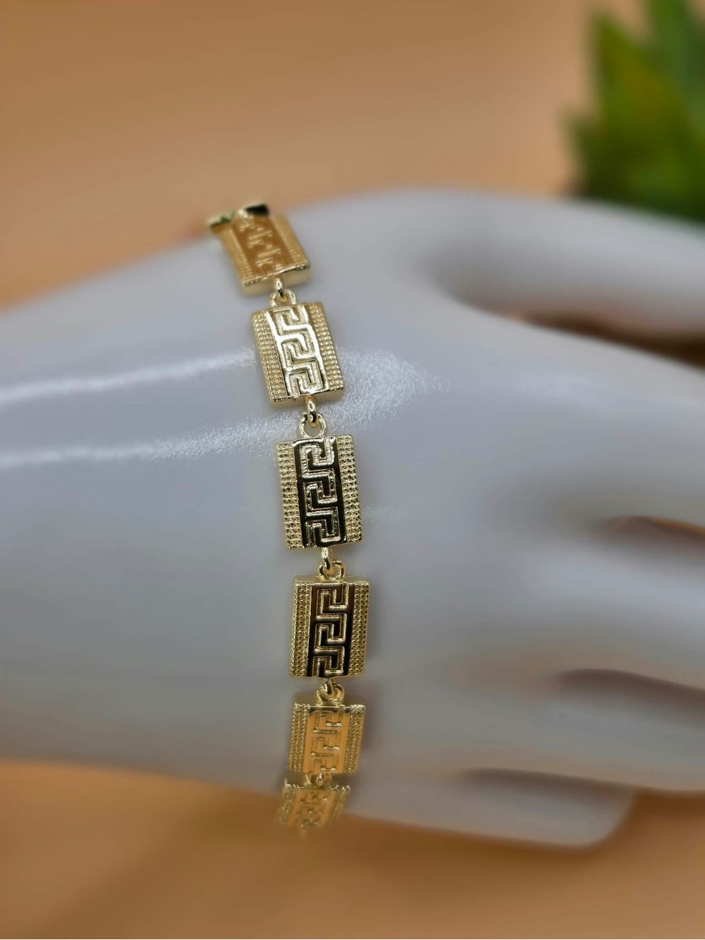 Gold Plated Greek Key Link Bracelet - Women Jewelry